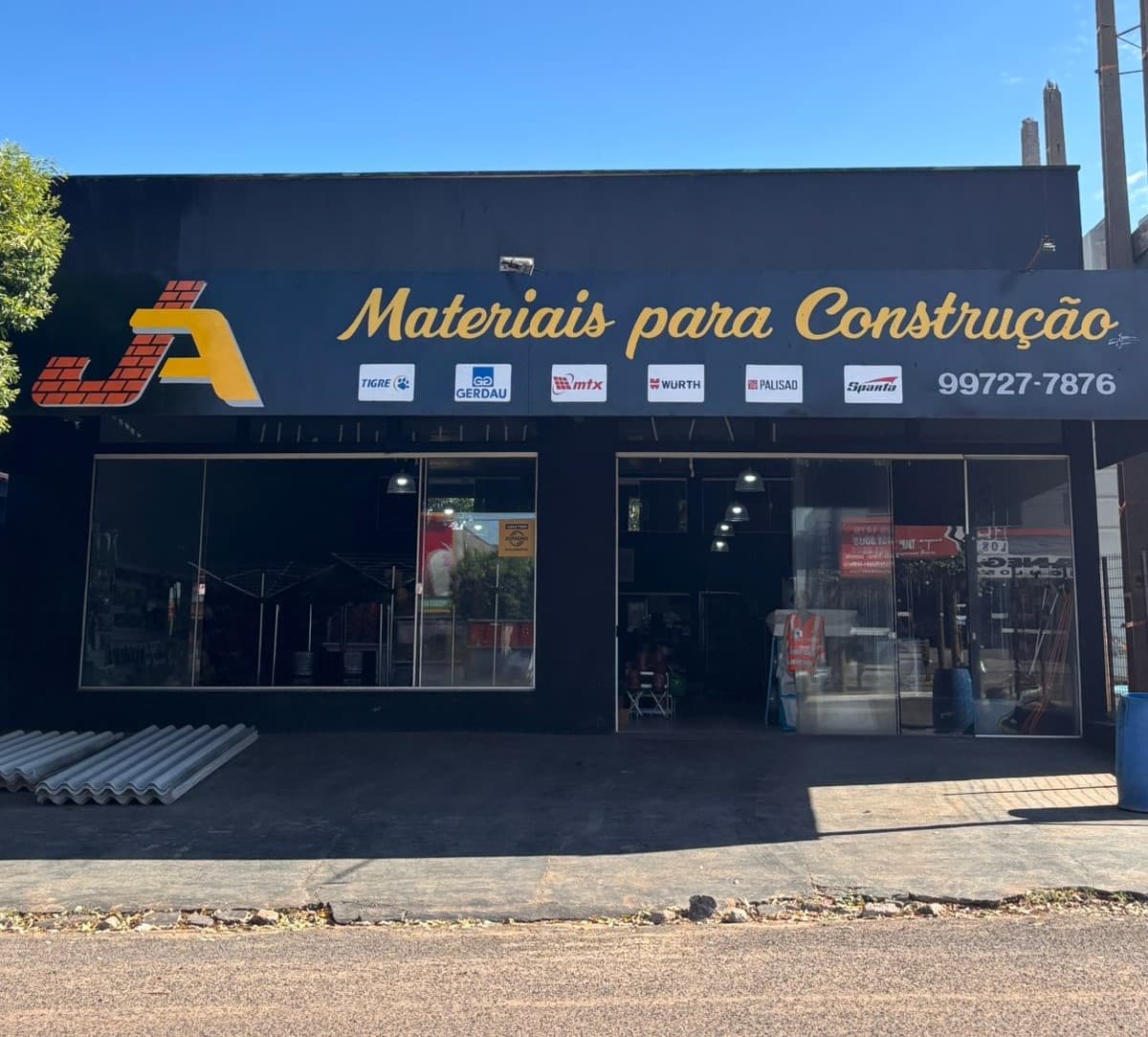 Fachada da loja J.A. Materiais para Construção